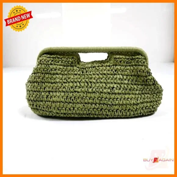 Large Straw Clutch Satchel Purse with Top Handle for Summer Beach - Picture 2 of 7